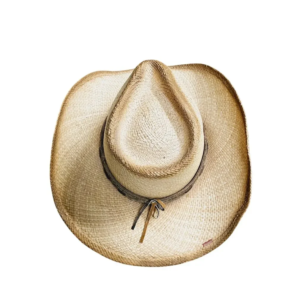 Bullhide Dundee Shapeable Straw Cowboy Hat Sz L Leather Band Barrel Bead Western